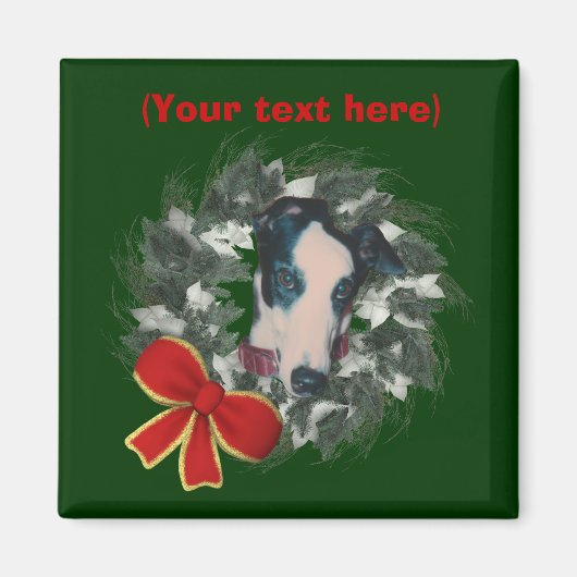 Greyhound Wreath Christmas Magnet (Devant)