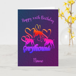 Greyhounds and Hearts Birthday Kaart