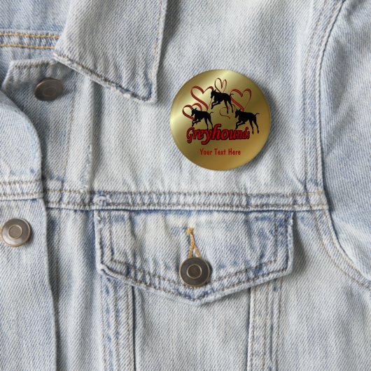 Greyhounds and Red Hearts Dog Button (In situ)