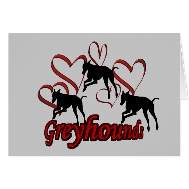 Greyhounds and Red Hearts Dog Card (Voorkant Horizontaal)