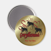 Greyhounds and Red Hearts Dog Magneet (Voorkant / Achterkant)