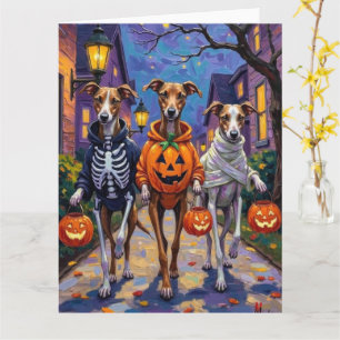 Greyhounds gaan langs de deuren in Halloween-kostu Kaart