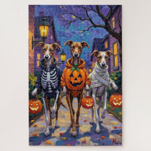 Greyhounds gaan langs de deuren in Halloween-kostu Legpuzzel