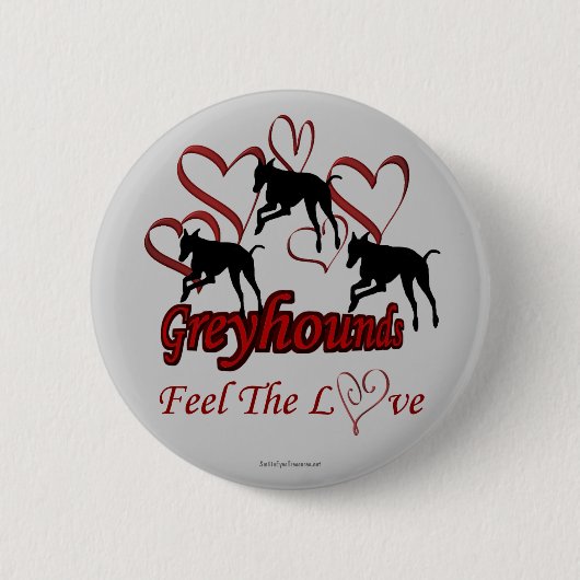 Greyhounds Hearts Love Hondenliefhebber Button Pin (Voorkant)