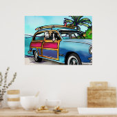 Greyhounds in een Woody bij Beach Poster (Keuken)