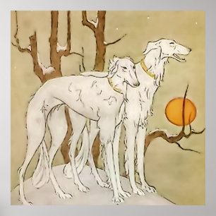 “Greyhounds in Winter” door Marjorie Miller Poster