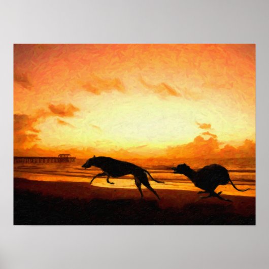 Greyhounds op strand poster (Voorkant)