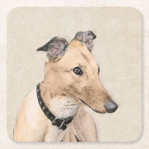 Greyhoundschildering - Cute Original Dog Art Vierkante Kartonnen Onderzetter