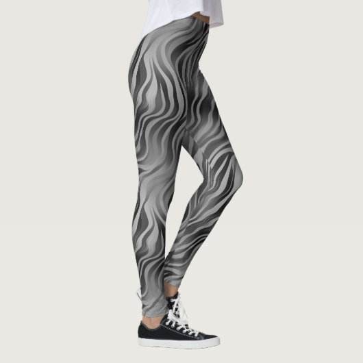 Greyscale Abstracte Swirly Stripe Leggings (Rechts)
