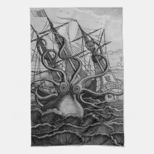 Greyscale Kraken Kitchen Towel Theedoek