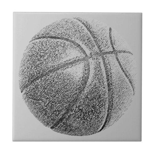 Greyscale Pencil Effect Basketbal Tegeltje (Voorkant)