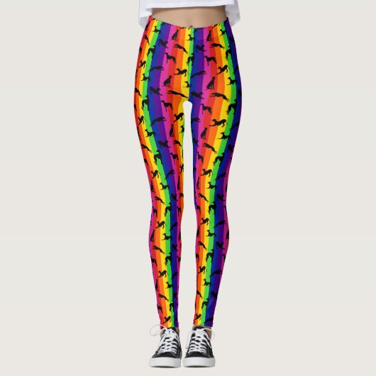 Greyt Greyhound Silhouettes op regenboog Leggings (Voorkant)