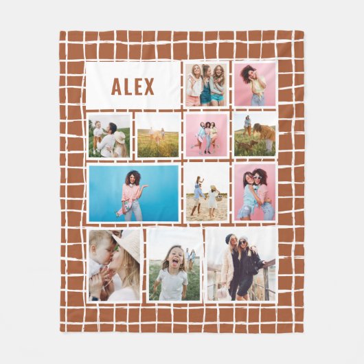 Grid terracotta 12 foto modern minimaal abstract fleece deken (Voorkant)