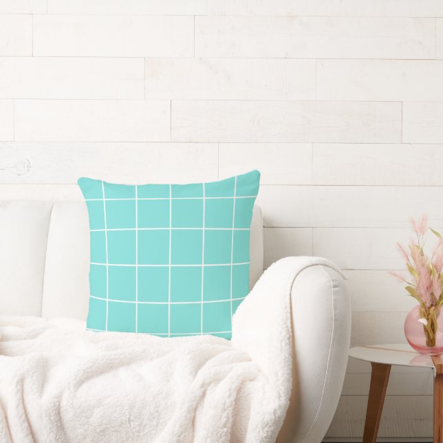 Grid Turquoise en Wit Kussen (Bank)
