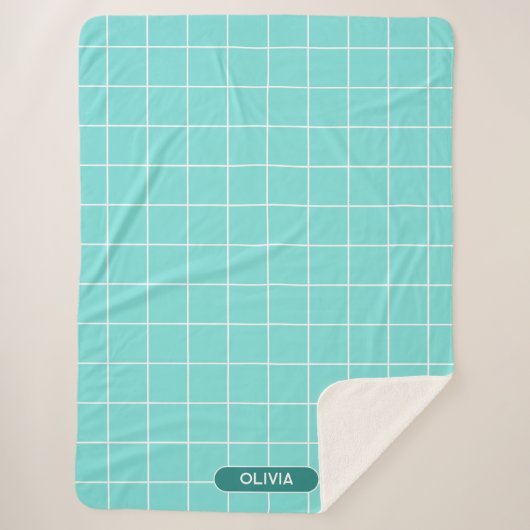 Grid Turquoise en Wit Sherpa Deken (Voorkant)