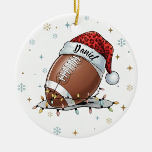 Gridiron Glow: American Football met Kerstman Hoed Keramisch Ornament