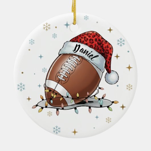 Gridiron Glow: Football with Santa Hat  Keramisch Ornament (Achterkant)