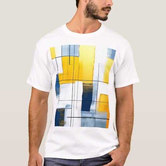 Gridlight Composition — Urban Blocks in Gold & Blu T-shirt (Voorkant)
