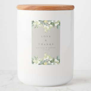 Griege Snowberry + Eucalyptus Winter bruiloft Voedselcontainer Etiket