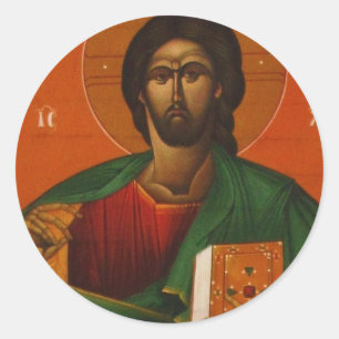 GRIEK ORTHODOX ICON JESUS CHRIST RONDE STICKER