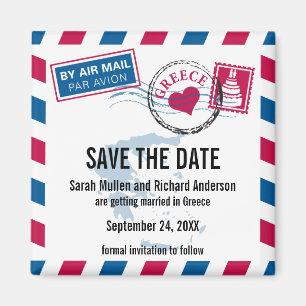 Griekenland Air Mail Bruiloft Save the Date Magneet