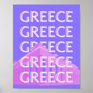 Griekenland, Athene Travel Art, Retro Travel Art Poster
