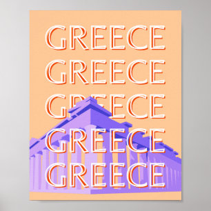 Griekenland, Athens Travel Art, Sinaasappel Poster