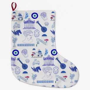 Griekenland Blauw en Wit Grote Kerstsok