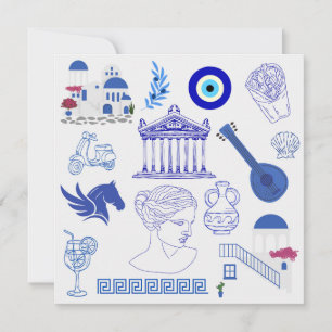 Griekenland Blauw en Wit Verjaardag Bedankkaart