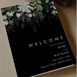 Griekenland en Gold Leaf Black Folded Wedding Programma