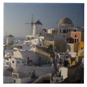 Griekenland en Grieks eiland Santorini stad Oia Tegeltje