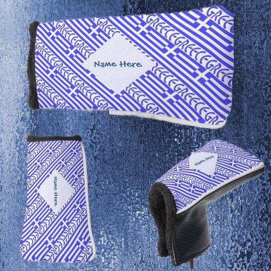 Griekenland en Griekse vlag betegeld blauw geperso Golfheadcover