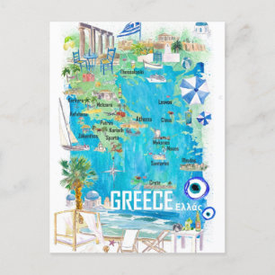 Griekenland geïllustreerde reisplattegrond in Midd Briefkaart