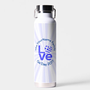 Griekenland Hart Vlag Blauw LIEFDE Gepersonaliseer Waterfles