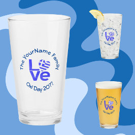 Griekenland Hart Vlag Blauwe LIEFDE Gepersonalisee Glas