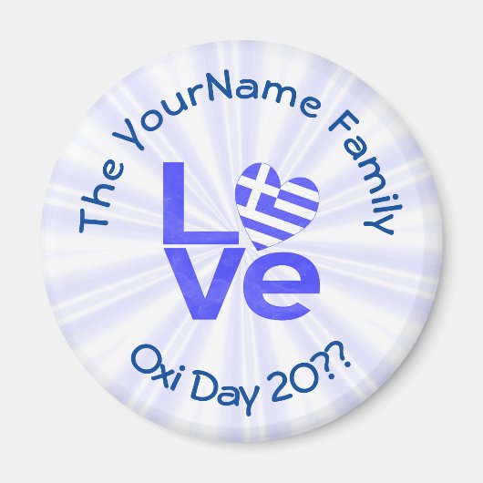 Griekenland Hart Vlag Blauwe LIEFDE Gepersonalisee Magneet (Voorkant)