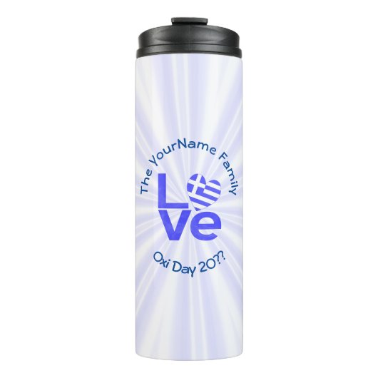 Griekenland Hart Vlag Blauwe LIEFDE Gepersonalisee Thermosbeker (Voorkant)