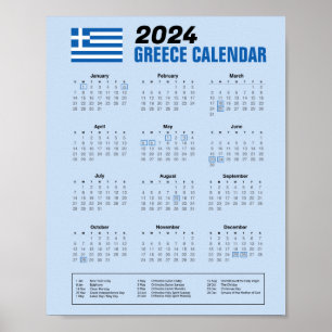 Griekenland Kalender met Grieks Feestdagen 2024 Do Poster