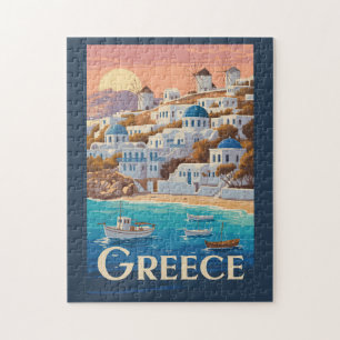 Griekenland Mykonos Illustration Travel Art Vintag Legpuzzel