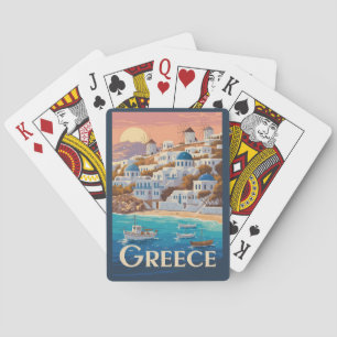 Griekenland Mykonos Illustration Travel Art Vintag Pokerkaarten
