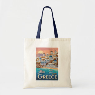 Griekenland Mykonos Illustration Travel Art Vintag Tote Bag