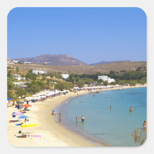 Griekenland, Paros eiland, Krios Beach van bovenaf Vierkante Sticker
