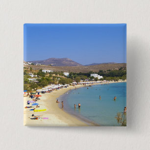 Griekenland, Paros Island, Krios Beach van bovenaf Vierkante Button 5,1 Cm