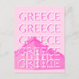 Griekenland, Reiskunst, Pastelreizen Kunst, Roze Feestdagenkaart