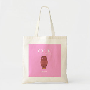 Griekenland, Reiskunst, Preppy, Retro Art, Roze Tote Bag