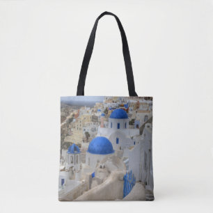 Griekenland, Santorini. Belltower en blauwe dompel Tote Bag