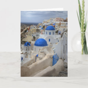 Griekenland, Santorini. Bloemtower en blauwe domme Kaart