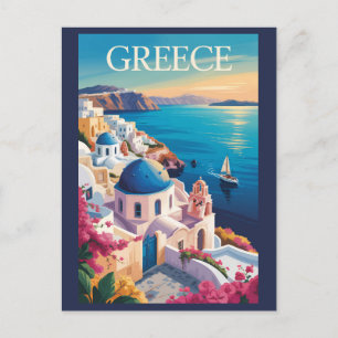 Griekenland Santorini Illustratie Reizen Art Vinta Briefkaart