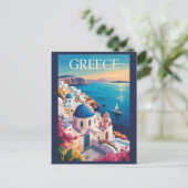 Griekenland Santorini Illustratie Reizen Art Vinta Briefkaart (Staand voorkant)