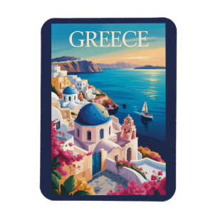 Griekenland Santorini Illustratie Reizen Art Vinta Magneet